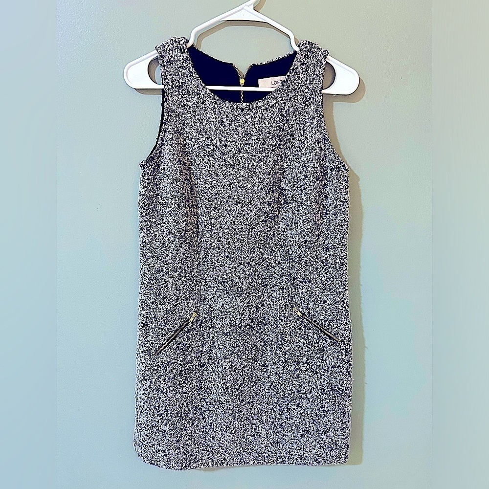 ANN TAYLOR LOFT Dress Size 4 Sleeveless Gold Zip Pockets Lined  wool blend